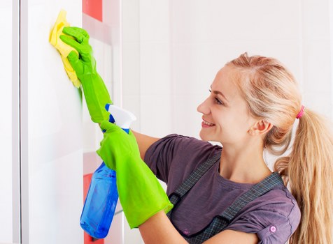 Professional window cleaning on a bright home exterior