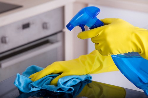 Cleaner inspecting fabric before upholstery cleaning in Brixton