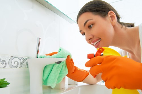 Kitchen surface cleaning during a home cleaning service